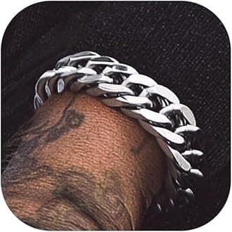 Cuban Chain Bracelets for Men Women, Stainless Steel/Black/Gold Plated Hip Hop Chunky Miami Curb Link Wristlet Bracelet Gift for Son Grandson Husband Father