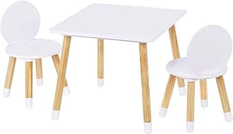 UTEX Kids Table with 2 Chairs Set for Toddlers, Boys, Girls, 3 Piece Kiddy Table and Chairs Set, White