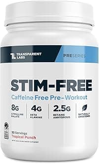 Transparent Labs Stim-Free Pre-Workout - Caffeine & Stim Free Pre Workout Powder for Men and Women with Beta Alanine Powder, Citrulline Malate, & elevATP - 30 Servings, Tropical Punch