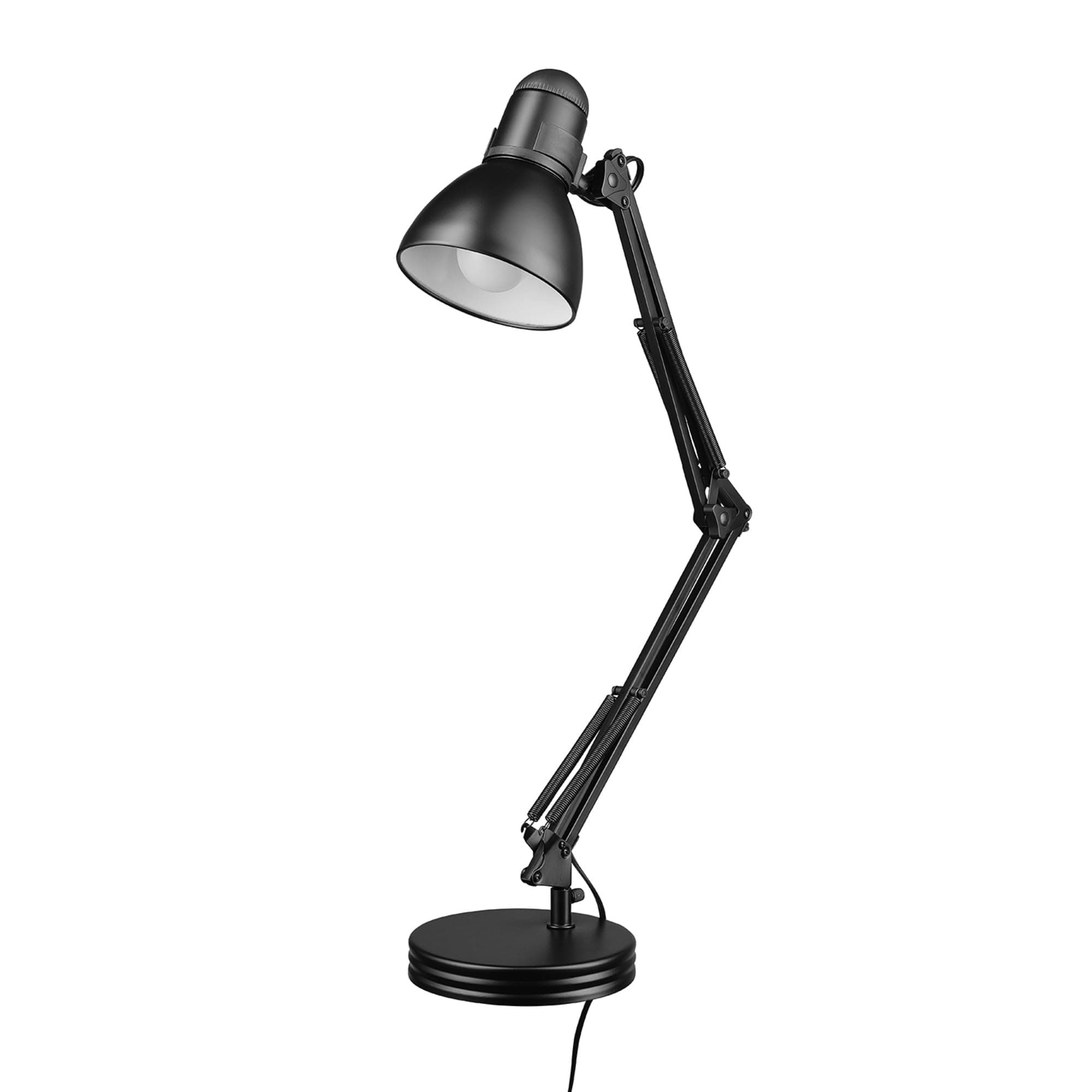 5698601 28" Heavy Base Top Moving Spring Balanced Swing Arm Desk Lamp, Black, On/Off Rotary Switch on Shade, Office Decor, Reading Light, Home Essentials, Room Lighting