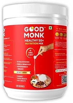 - Good Monk Healthy 50+ Multivitamin for Senior Men & Women | For Energy, Bone & Gut Health | With Probiotics, Fibre, Ashwagandha, Vit. B12, C, D, Iron, Zinc | Add To Food - No Taste Change | 120 Serves Jar