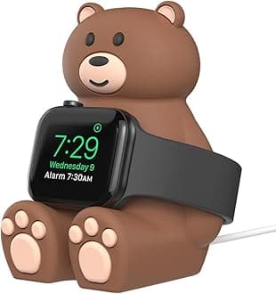 Cute Bear iWatch Charger Stand Compatible with iWatch Series 9-1(45mm,44mm,42mm,41mm,40mm, 38mm) for iWatch Charger Cute Soft Silicone,Supports Nightstand Mode,Home/Office Use