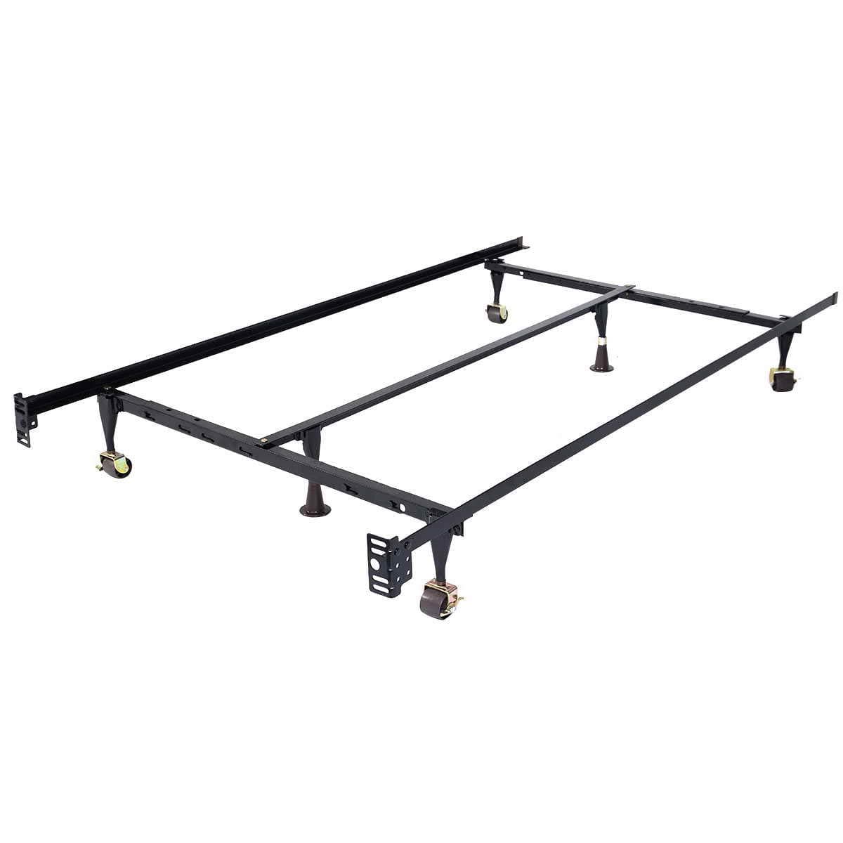 Heavy Duty Size-Adjustable Metal Bed Frame with Center Support and Rug Rollers,Low Profile Bed Frame Adjustable Width Fits Twin/Full/Queen, Black