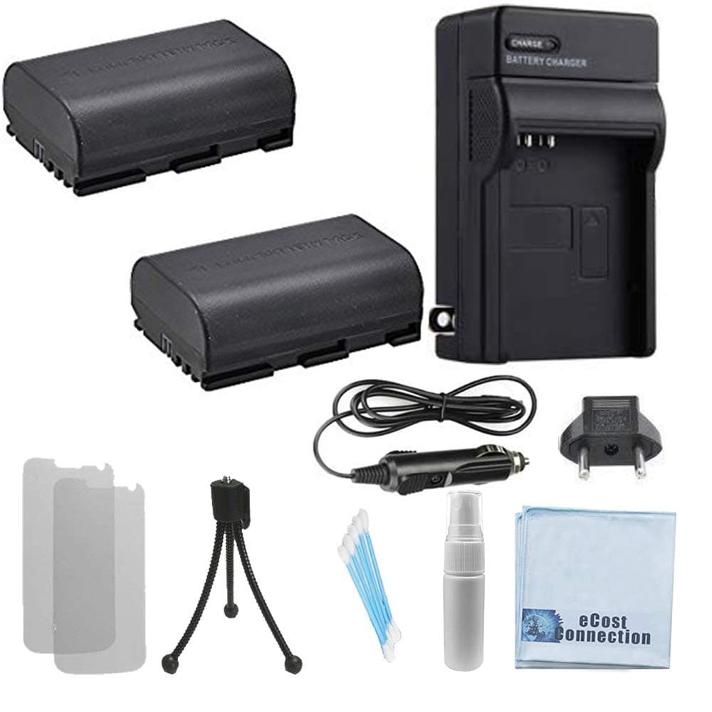 2 LP-E6 / LP-E6N Batteries + AC/DC Turbo Charger w/Travel Adapter + Complete Deluxe Starter Kit for Canon EOS 5D Mark III 6D 7D 60D 70D by eCost