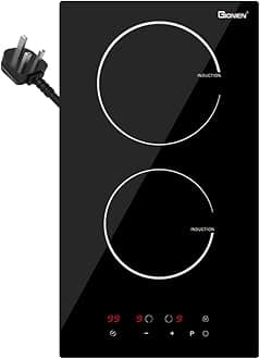 GIONIEN Plug in Induction Hob 2 Rings,Domino Hobs,30cm Electric Cooktop 2800W 13 Amp, Built in Worktop,Black Glass Smooth Worktop,Double Induction Cooker GIT230SP