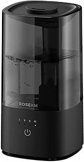Rosekm Humidifiers For Bedroom, 2 Liter Cool Mist Humidifier For Plant And Baby Nursery, Small Quiet Air Humidifier, Ultrasonic, Filterless, Auto Shut-Off, Black