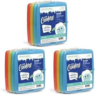 Cool Coolers By Fit & Fresh 4 Pack Slim Ice Packs, Quick Freeze Space Saving Reusable Ice Packs for Lunch Boxes or Coolers, Multi Colored, 3 Packs of 4