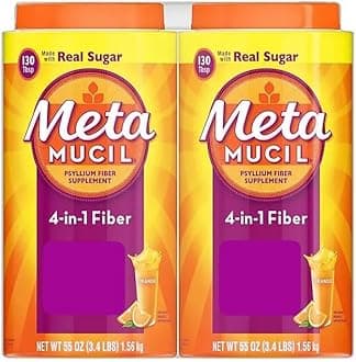 Metamucil, 4-in-1 Fiber with Real Sugar, Orange Flavor, 55oz, 3.44 Pound (Pack of 2)
