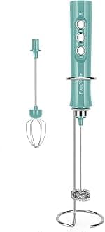 MF02 Rechargeable Milk Frother Handheld Foam Maker with Stainless Whisk for Cappuccino, Latte, Bulletproof Coffee, Keto Diet, Protein Powder, Matcha (Turquoise Green)