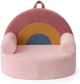 Blissful Diary Toddler Chair, Snuggly Soft Kids Sofa Chair, Supportive Toddler Couch for Boys and Girls, Kids Furniture for Baby Gift, Blush Pink Rainbow
