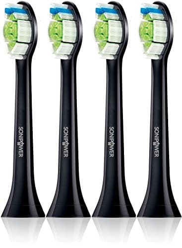 4 Pack Sonipower Black Dimaond Clean Standard size Replacement Toothbrush Head for Philips Sonicare Click On Brush Heads HX6062/94 HX6066/31