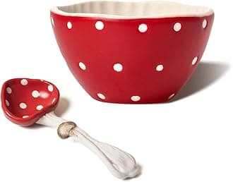 Mushroom Small Soup Bowl - Matt Ceramics 4.2 '' Rice Bowls, Pair with Cute Mushroom Spoon- Use for Noodles, Soup, Dessert, Snacks & More.