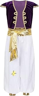 Kids Boys Arabian Prince Costume Street Rat Suit Cap Vest with Harem Pants Halloween Cosplay Costumes Purple 10-12 Years