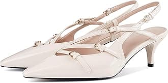 CORNMOOD Slingback Kitten Heels for Women Pointed Closed Toe Pumps Low Stiletto Heels with Buckle Strap Shoes for Wedding Party Office