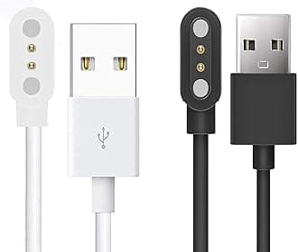 Compatible with Letsfit EW1 Charger, Magnetic USB Charging Cable Replacement Charger Cable Compatible with Letsfit EW1 / ID207 Smartwatch / TOZO S2 / AOKESI 1.69'' Smart Watch (2 pack-White+Black)