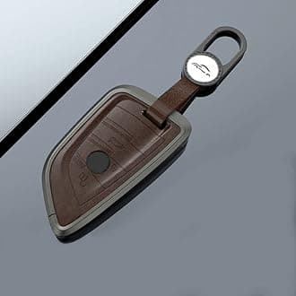 KMH Aluminium Alloy with Leather Car Key Cover Compatible for BMW Blade Smart Key