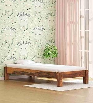 Solid Sheesham Wood Single Bed Cot Without Storage | Single Size Bed for Bedroom | Multipurpose Use Bed- Honey Teak 7