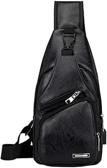 Hebetag Leather Sling Bag Crossbody Backpack for Men Women Travel Outdoor Camping