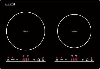 Electric Stove Induction Cooktop Horizontal with 2 Burners in Black Vitro Ceramic Smooth Surface Glass 120V, 12 Inch