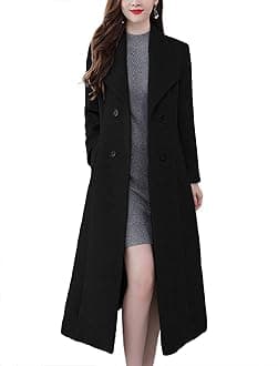 chouyatou Women's Maxi Long Wool Blend Pea Coat Shawl Collar Double Breasted Winter Trench Coat Overcoat