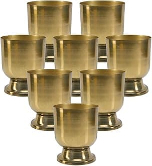 6.5" Kanchan Pedestal Urn Vase, Gold Metal Vases for Centerpieces, Home Decor, Wedding, Parties, Floral Arrangements, Cachepot, Potpourri, Catchall, Pack of 12