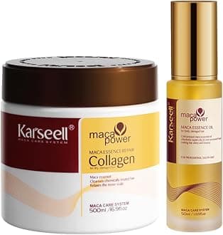 Collagen Hair Treatment Deep Repair Conditioning All Hair Types 16.90 oz 500ml + Argan Oil Hair Serum for Dry Damaged Hair 50ml