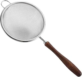 Stainless Steel Fine Mesh Strainer,Extra Fine Mesh Strainer - Stainless Steel Reusable Handheld Sifter Skimmer with Wood Handle, for Cooking, Brewing, Frying, Loose Tea, Matcha, Rice Washing & Juicing