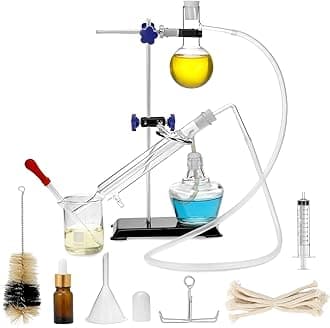 QWORK 12 Pieces 100 ML Home Distillation Apparatus Set - to Making Essential Oil, Chemistry Glass Distilling, Lab Glassware Kit