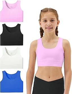 Girls Soft Training Bras 7-12 Seamless First Bra Girls Sports Bras Longline Crop - No Pads, Chest Double Lined