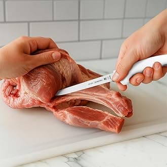Professional 6 Inches Boning Knife with Stainless Steel Blade and White Polypropylene Handle with Antimicrobial Protection