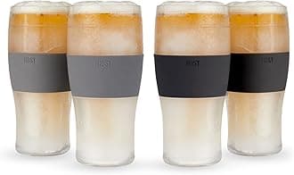 Host Freeze Beer 16 ounce Freezer Gel Chiller Double Wall Plastic Frozen Pint Glass, Black & Grey-Set of 4