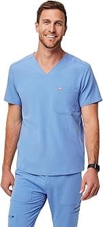Chisec Scrub Top for Men – 3 Pockets, Tailored Fit, Squared V-Neck, 4-Way Stretch, Moisture-Wicking Men's Scrubs