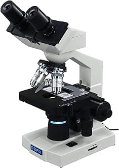 – OMAX 40X-2000X LED Binocular Compound Lab Microscope w/Double Layer Mechanical Stage + Blank Slides, Cover Slips, & Lens Cleaning Paper, M82ES-SC100-LP100