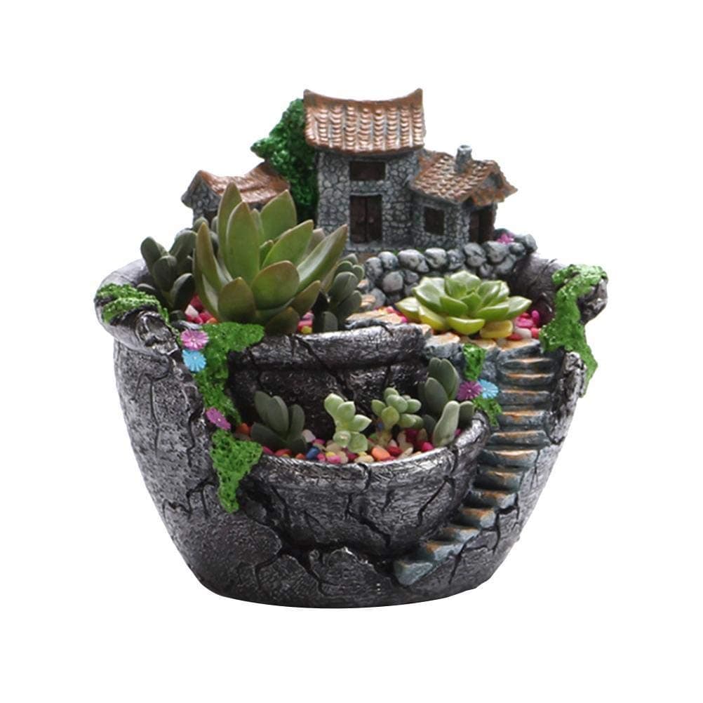 Creative Plant Pot, Flower Plants, Succulent, DIY Succulent Pot with Cute House, Mini Fairy Garden Flowers, Planter Container, Garden Decoration, Indoor and