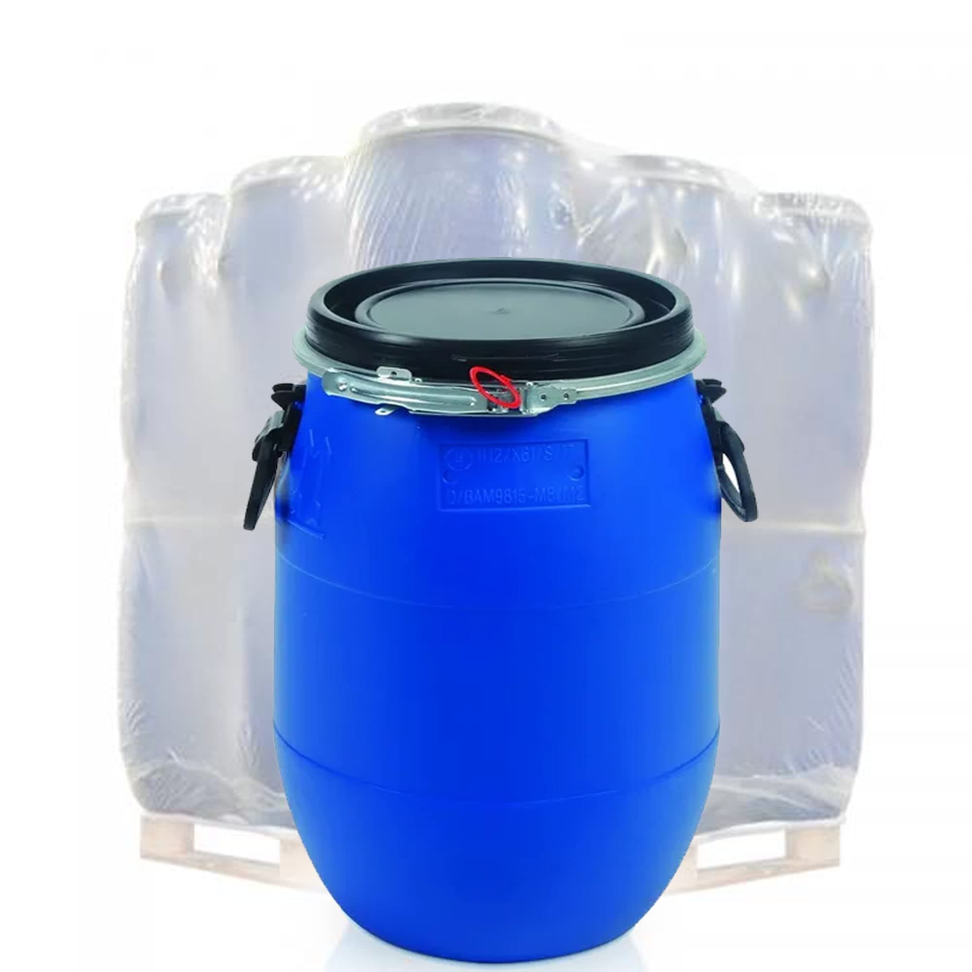 Pluto Packaging 60 Litre Plastic Blue Open Top Barrel with Lid & Ring UN Approved Food Grade