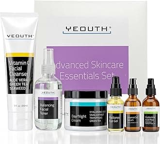 YEOUTH Anti Aging Skincare Set 30s, Valentines Day, Gift Set, Cleanser, Toner, Vitamin C & Hyaluronic Acid Serum for Face, Eye Gel, Face Cream, Beauty & Personal Care Products for Women & Men 6-Piece
