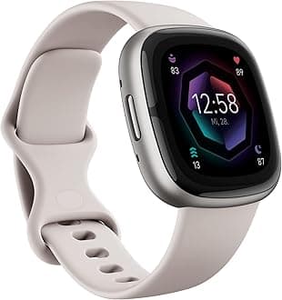 Sense 2 Health and Fitness Smartwatch with built-in GPS, advanced health features, up to 6 days battery life - compatible with Android™ and iOS. - Lunar White/Platinum Aluminium