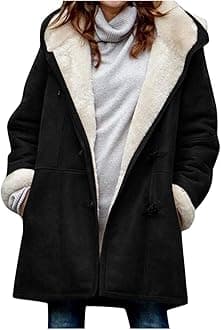 Womens Plus Size Winter Coats Warm Sherpa Fleece Lined Jackets Hooded Parka Faux Suede Pea Coat Outerwear 2024