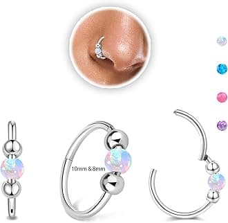 Thiswhyimbeauty 2PCS 18g Opal Nose Rings for Women Nose Hoops 8mm/10mm 316L Surgical Steel Nose Rings Piercing Jewelry Can Be Used as a Nose Ring, Septum Ring, and Cartilage Earring