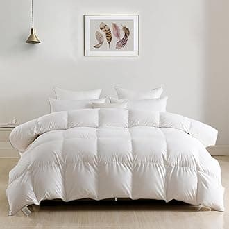 DWR Lightweight Down Feather Fibers Comforter Oversized King, Thin Duvet Insert with Ties, Ultra-Soft Cotton Blend, High Fill Power 48oz for Hot Sleepers/Warm Weather(120x98, White)