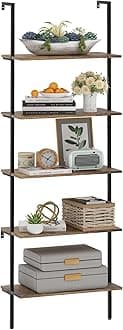 Wolawu Ladder Shelf 5 Tiers Rustic Brown
