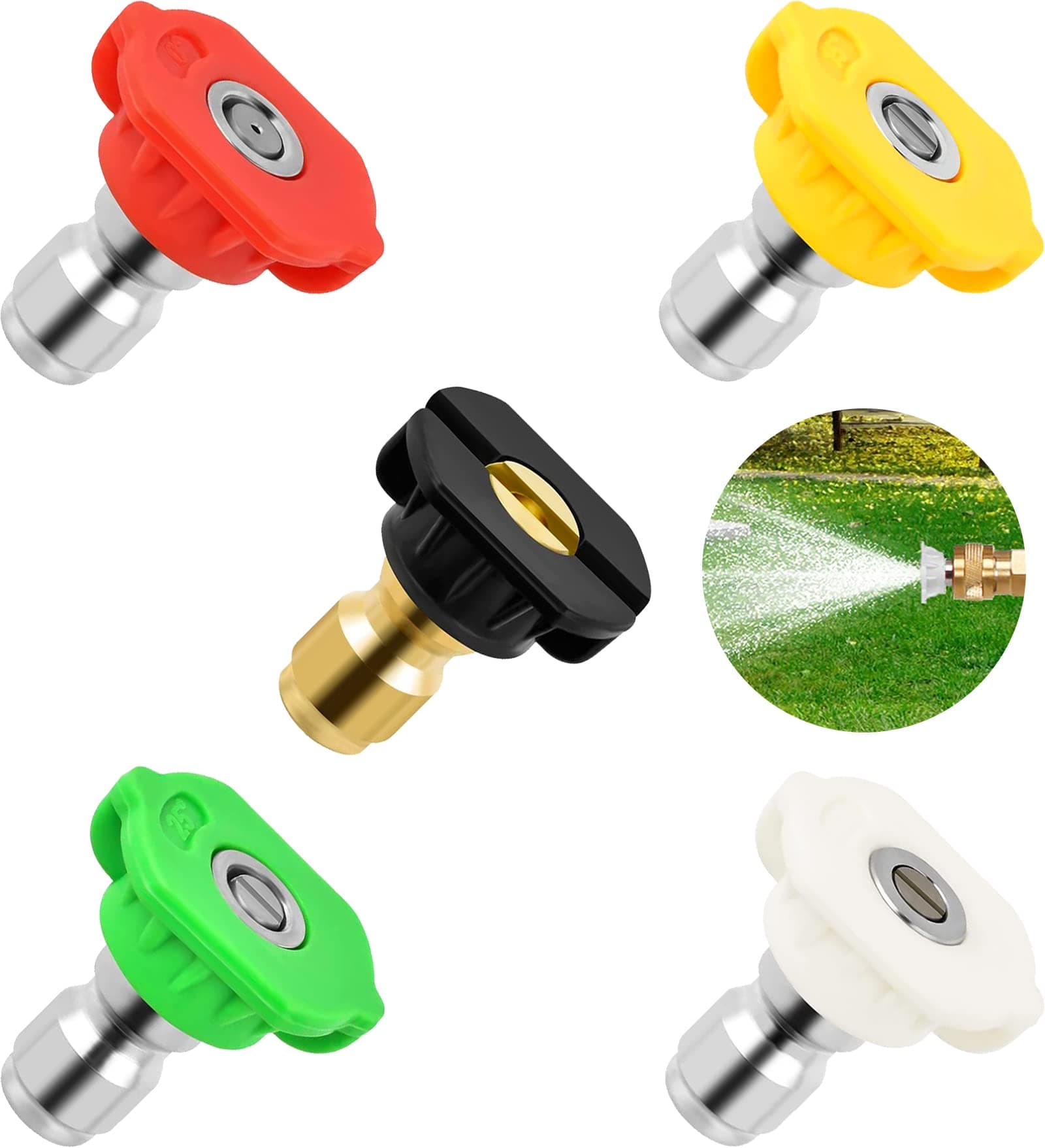 Pressure Washer Tips, Universal Pressure Washer Nozzle Tips (5 Pack), Power Washer Nozzle Tips for 1/4'' Quick Connect, 4500 PSI Multiple Degrees Pressure Washer Spray Nozzle (0、15、25、40、65) 3.0 GPM