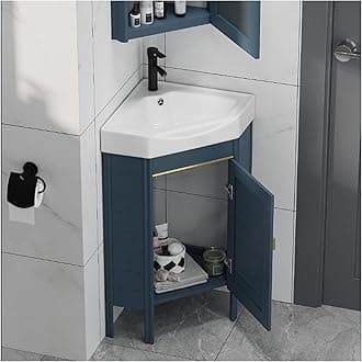 Corner Sink,Bathroom Vanity Cabinet with Ceramic Sink & Cabinet Set,Floor Standing Bathroom Vanity Sink Ceramic Wash Basin for Small Space(38x80cm)