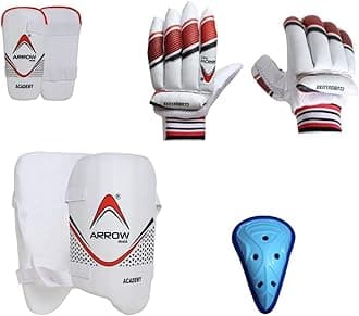 Cricket Guard Kit Men Boys Girls - Batting Gloves, Elbow, Thigh, Abdominal Guards Playing Set Accessories (Youth)
