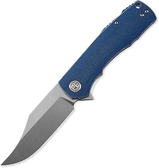 PFP03 Victor,3.58" K110 Stonewashed Blade,140g Micarta Handle Flipper Liner lock Folding knife (Blue Stonewashed)