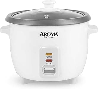 AROMA® Rice Cooker, 3-Cup (Uncooked) / 6-Cup (Cooked), Small Rice Cooker, Oatmeal Cooker, Soup Maker, Auto Keep Warm, 1.5 Qt, White, ARC-363NG