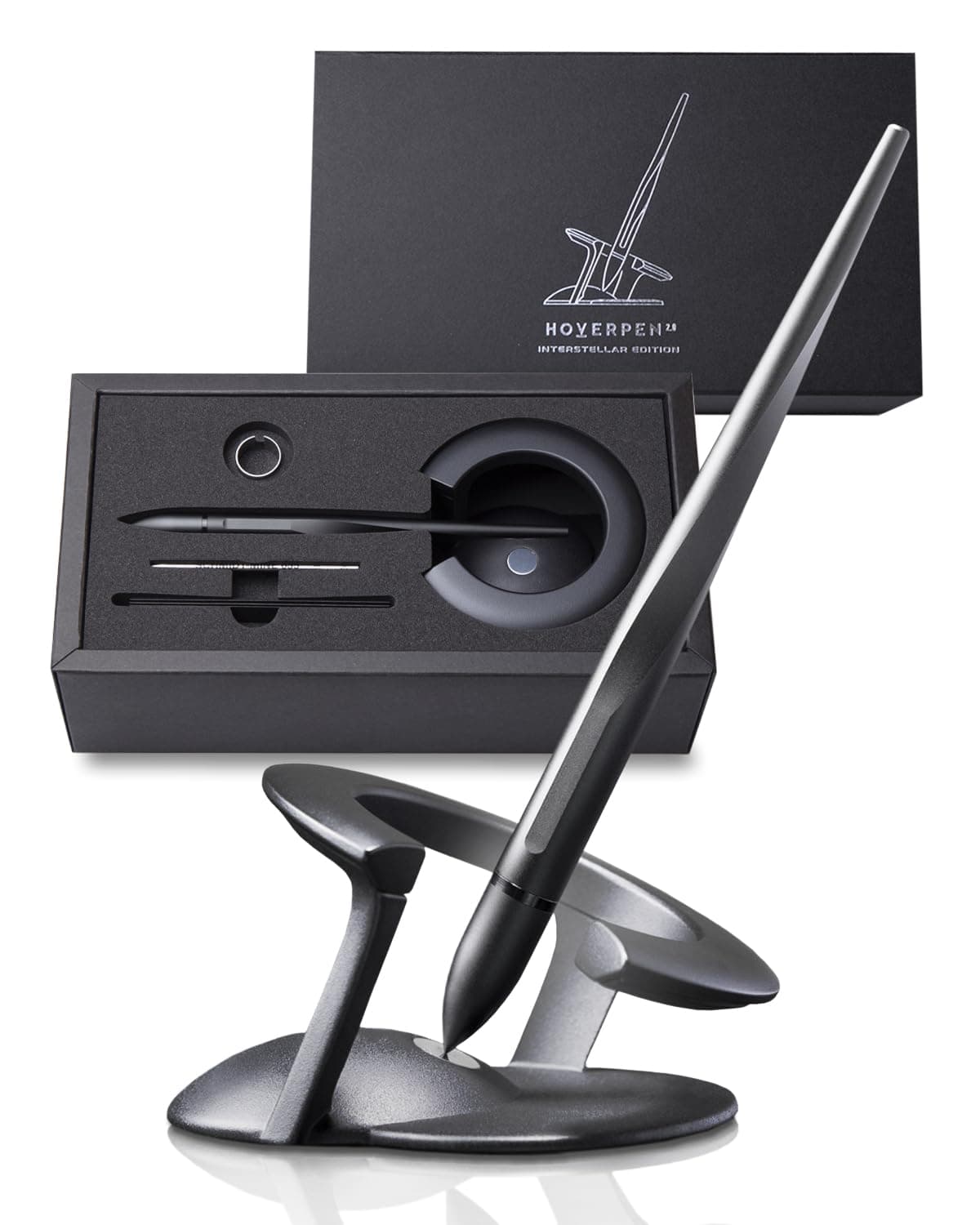 novium Hoverpen Interstellar Edition - Futuristic Luxury Pen Made With Aerospace Alloys, Desk Aesthetic, Free Spinning Executive Pen, Gifts for Men & Women (Space Black)