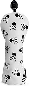 Skeleton Golf Club Skull and Crossbones Driver, Fairway Wood and Hybrid Head Cover PU Leather Headcover, White and Black Available