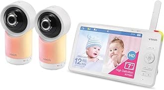 RM7766-2HD RM77662HD Smart Wi-Fi 1080p 2 Cameras 360°-Pan-and-Tilt Video Baby Monitor with 7 Inch View, Night Light and Remote Access, White