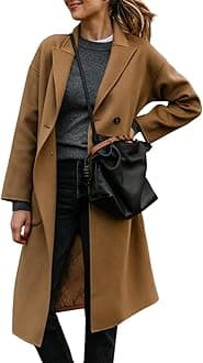 Womens Lapel Peacoat Winter Double-Breasted Outerwear Mid Long Jacket Casual Trench Coat